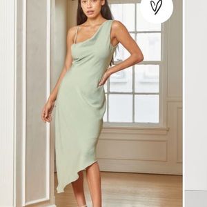 Lulus asymmetrical midi dress sage green medium